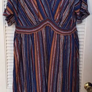 BloomChic Blue and Orange Striped Maxi Dress